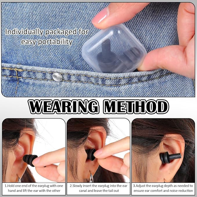 24 Pairs Black Ear Plugs Bulk NRR 29dB Reusable Silicone Ear Plugs - Image 4