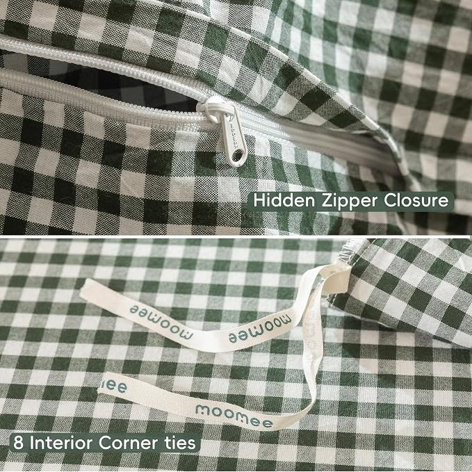 MooMee Gingham Duvet Cover Set 100% Washed Cotton Linen Like Textured - Image 8