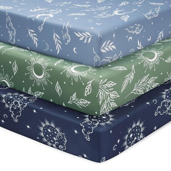 Baby Crib Sheets for Boys and Girls, 3 Pack Fitted Toddler Bed Sheets Neutral by FIEMOL
