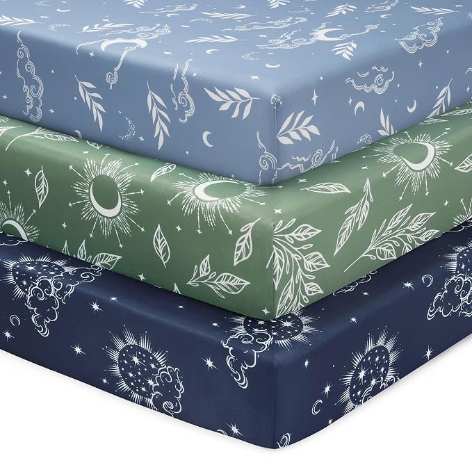 Baby Mini Crib Sheets Boy, Portable 38”x26” Pack and Play Sheets Fitted by FIEMOL