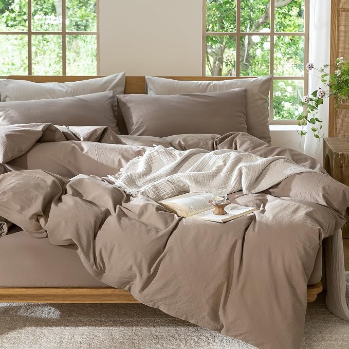 MooMee Bedding Duvet Cover Set 100% Washed Cotton Linen Like Textured - Image 6