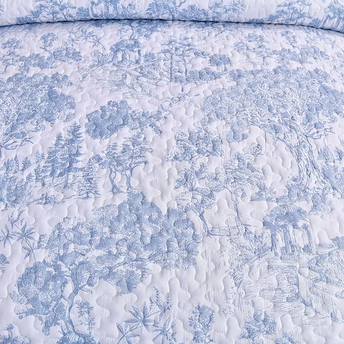 WONGS BEDDING Blue Quilt Set Full Size, 3 Pieces Botanical Bedspreads Set - Image 6
