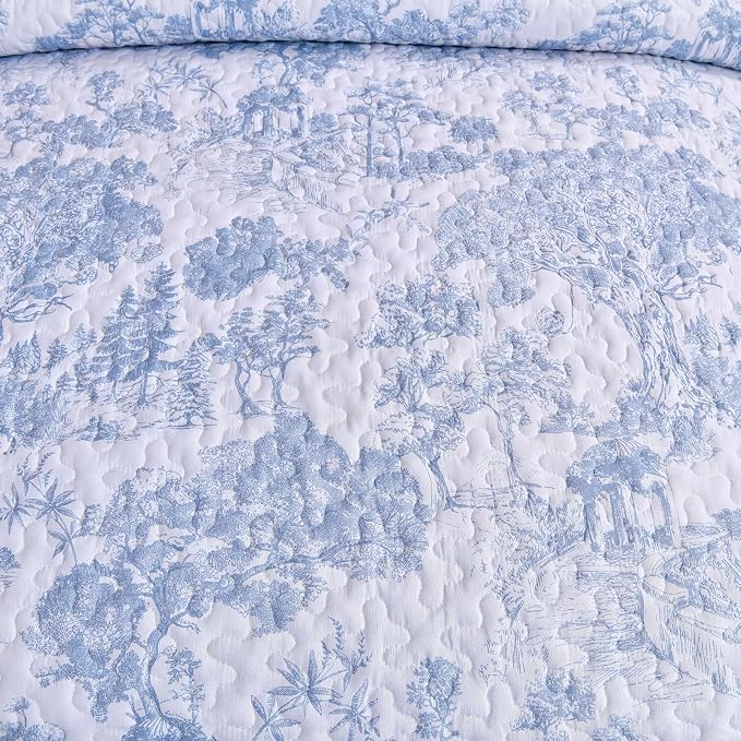 WONGS BEDDING Blue Quilt Set Twin Size, 2 Pieces Botanical Bedspreads Set - Image 6