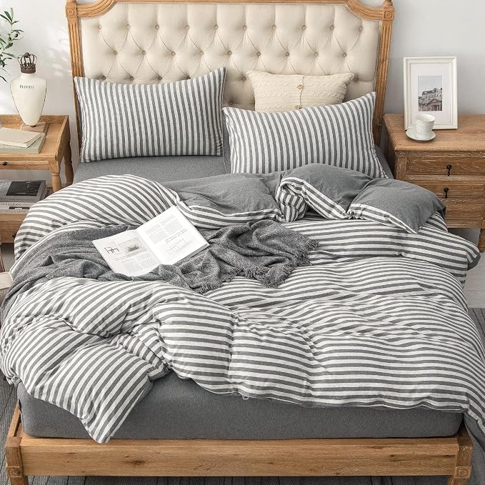 PURE ERA Jersey Knit Duvet Cover Set 100% T-Shirt Heather Cotton Super Soft - Image 3