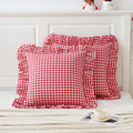 2 Pack 26x26 inches Red/White Gingham Pillow Cover 100% Washed Cotton Ruffled by Qilunn