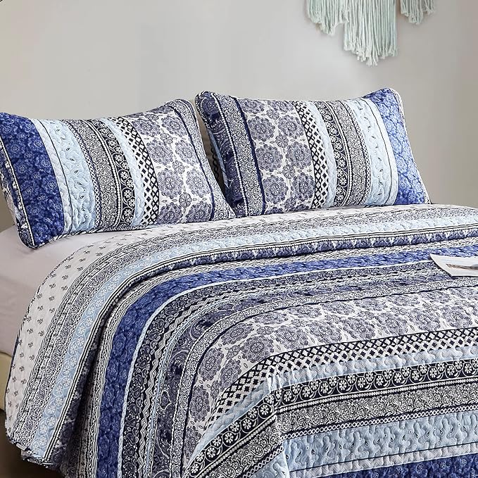 WONGS BEDDING Boho Quilt Set Queen Size, Lightweight Bedspread Coverlet Bedding - Image 4