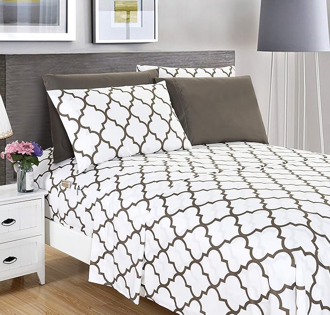 Elegant Comfort Luxury Soft Bed Sheets Quatrefoil Pattern - Image 2