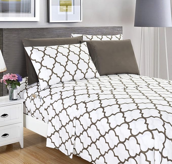 Elegant Comfort Luxury Soft Bed Sheets Quatrefoil Pattern - Image 2