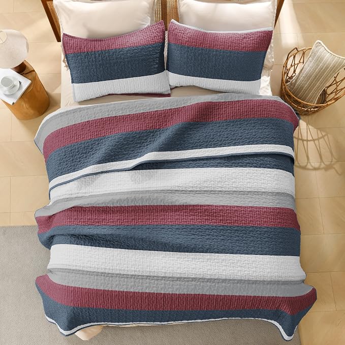 Litanika California King Quilt Set Blue and Red - Image 3