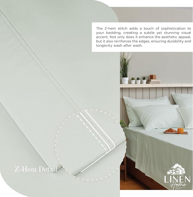 Linen Home 100% Cotton Percale Sheets Full Size, Dove Grey, Deep Pocket - Image 3