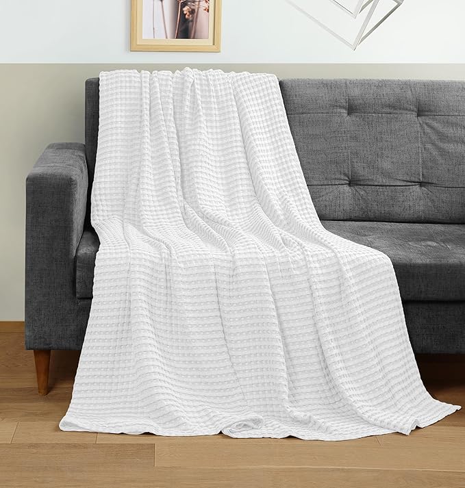 Utopia Bedding White 100% Cotton Waffle Blanket 300 GSM Soft Lightweight - Image 4