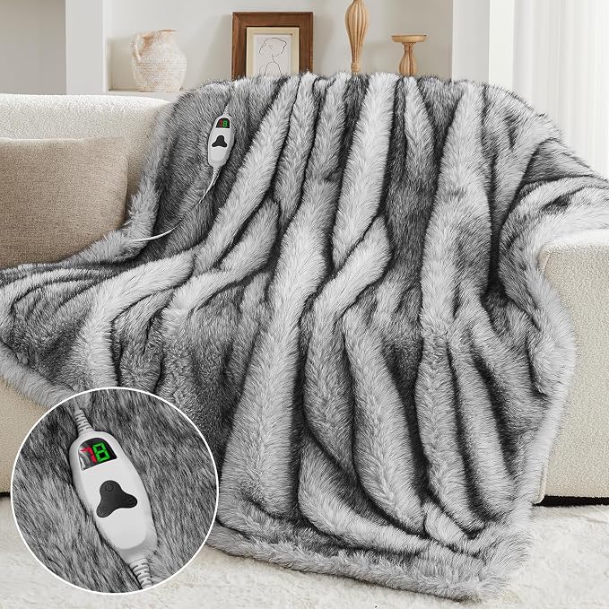 Heated Electric Blanket Throw, Octrot 50"X60" Faux Fur Heating Blanket Luxury - Image 9