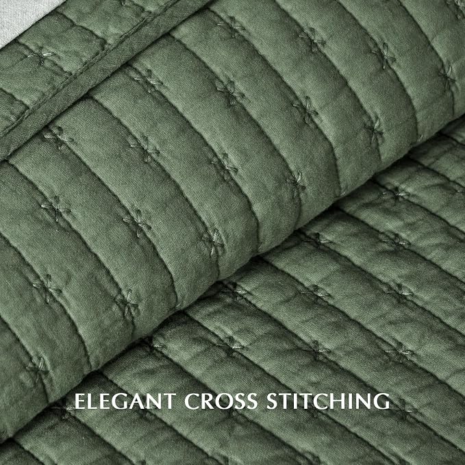 EVERGRACE Cross Stitch Pre-Washed Cotton Quilt Bedding Set King Size, Oversized - Image 7