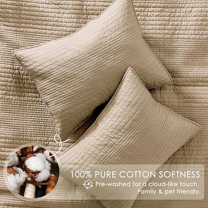 palassio Striped Dark Beige 100% Cotton Quilt King Size Bedding Sets, - Image 4