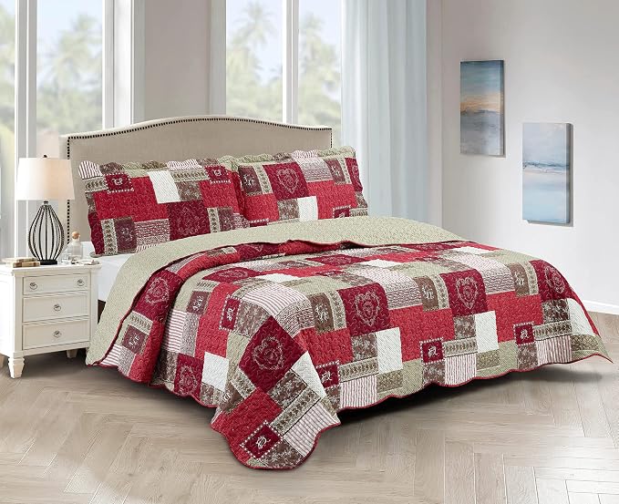 Brilliant Sunshine Burgundy Heart Love, Floral and Lace Patchwork, 3-Piece by BrilliantSunshine