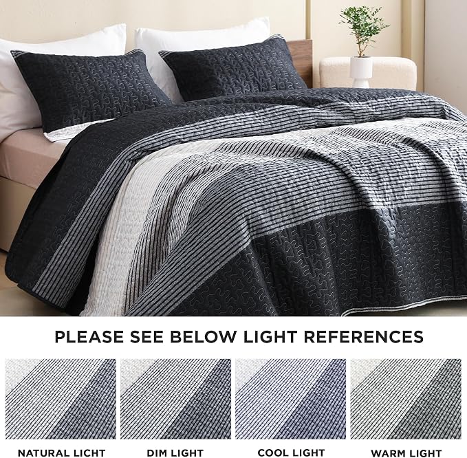 Litanika California King Quilt Set Black White Grey - Image 7