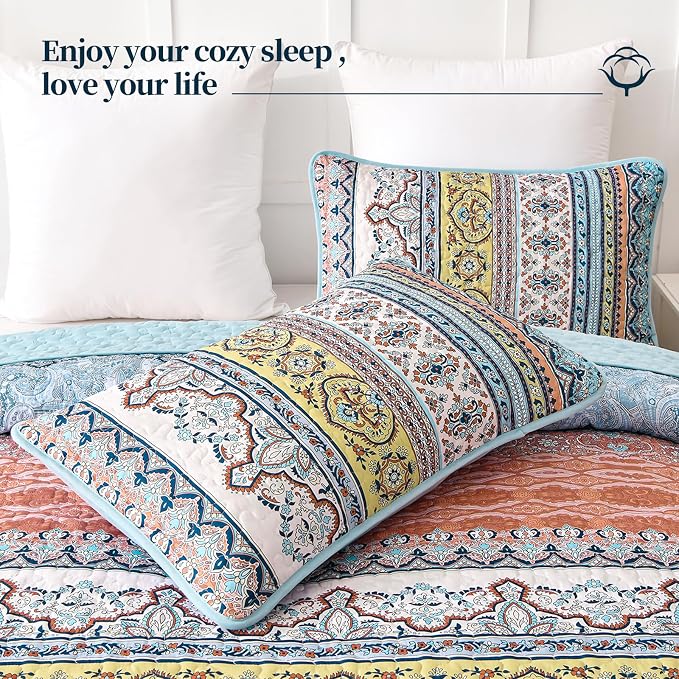 WONGS BEDDING Boho Queen Quilt Set, Lightweight Bed Decor Bedspread - Image 4