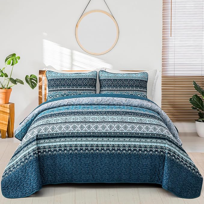 WONGS BEDDING Boho Queen Quilt Set, Lightweight Microfiber Bed Decor Bedspread by WONGSBEDDING