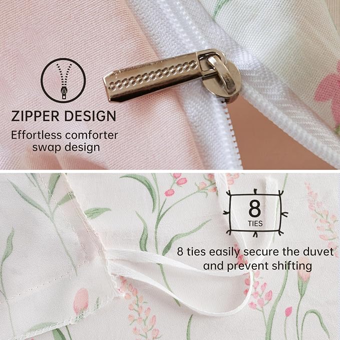 BOLINLIVING Pink Floral Duvet Cover King Size, Reversible Botanical Spring - Image 8