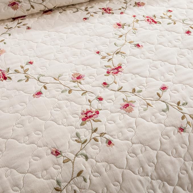Quilt Set Floral Leaves 3D Embroidery Pattern 3 PCS Cotton Reversible Quilted - Image 8