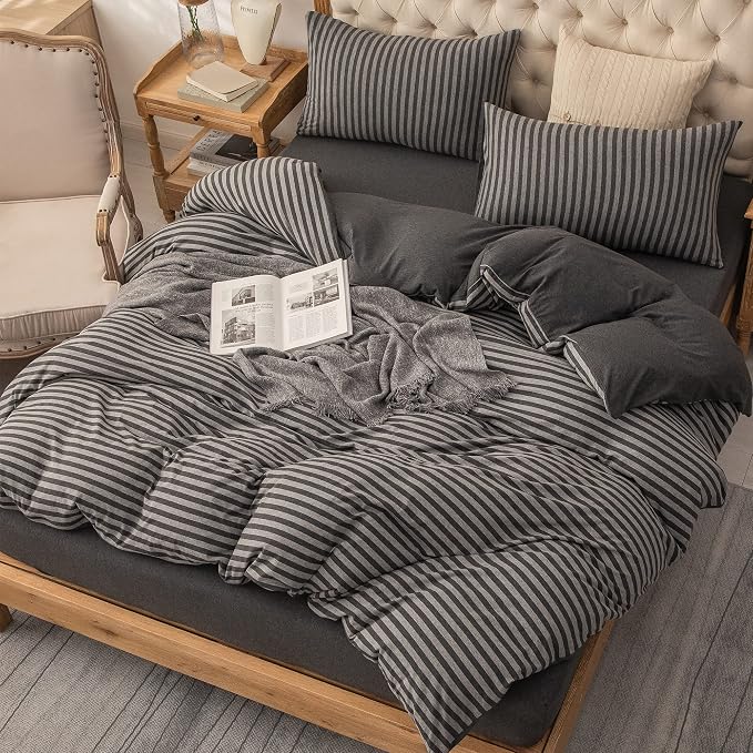 PURE ERA Jersey Knit Duvet Cover Set 100% T-Shirt Heather Cotton Super Soft - Image 4