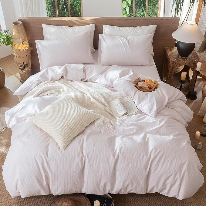 MooMee Striped Duvet Cover Set 100% Washed Cotton Linen Like Textured - Image 5