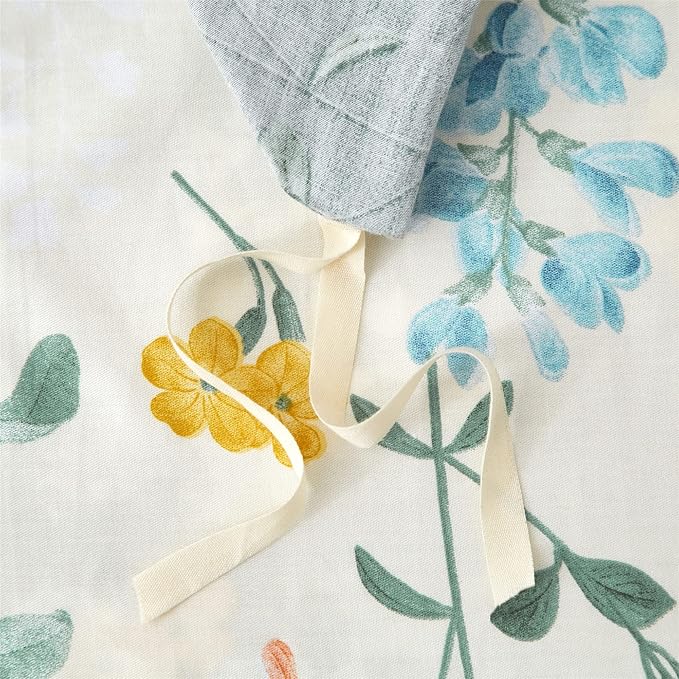 PinkMemory Green and White Floral Duvet Cover King 100% Cotton Reversible Green - Image 8