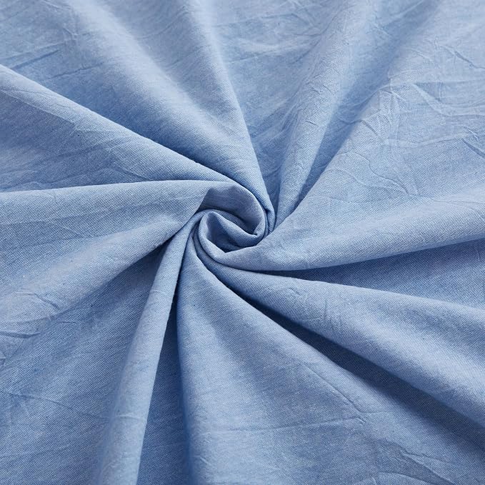 LOVQUE Light Blue Duvet Cover Full Size, 100% Washed Cotton Linen Like Bedding - Image 6