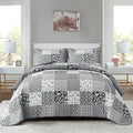 Mybedsoul Black Grey Boho Quilt Set Queen Size, 3 Pieces Plaid Floral Bedspread by Mybedsoul