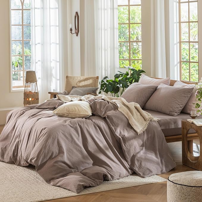 MooMee Bedding Duvet Cover Set 100% Washed Cotton Linen Like Textured - Image 3