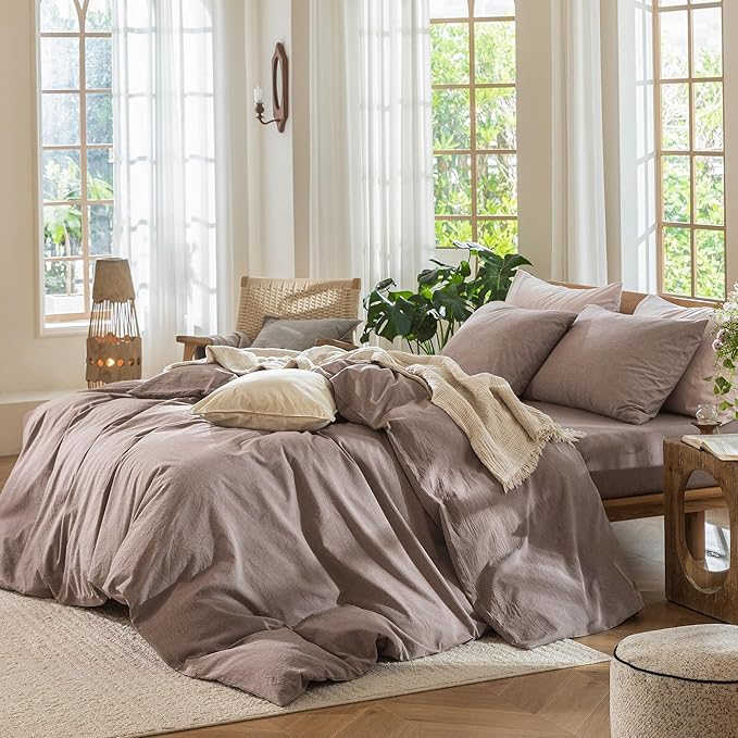 MooMee Bedding Duvet Cover Set 100% Washed Cotton Linen Like Textured - Image 3