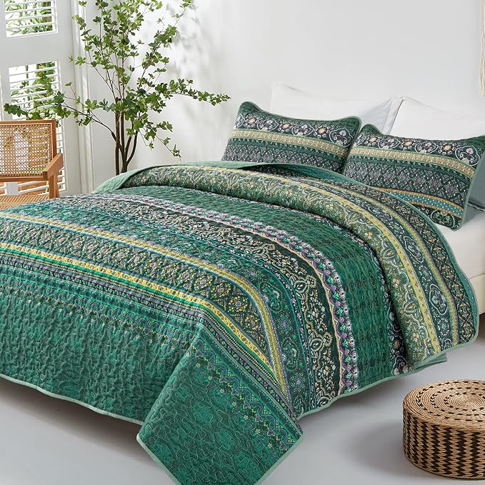 WONGS BEDDING Boho Quilt Queen Size, Lightweight Microfiber Bed Decor Bedspread - Image 2