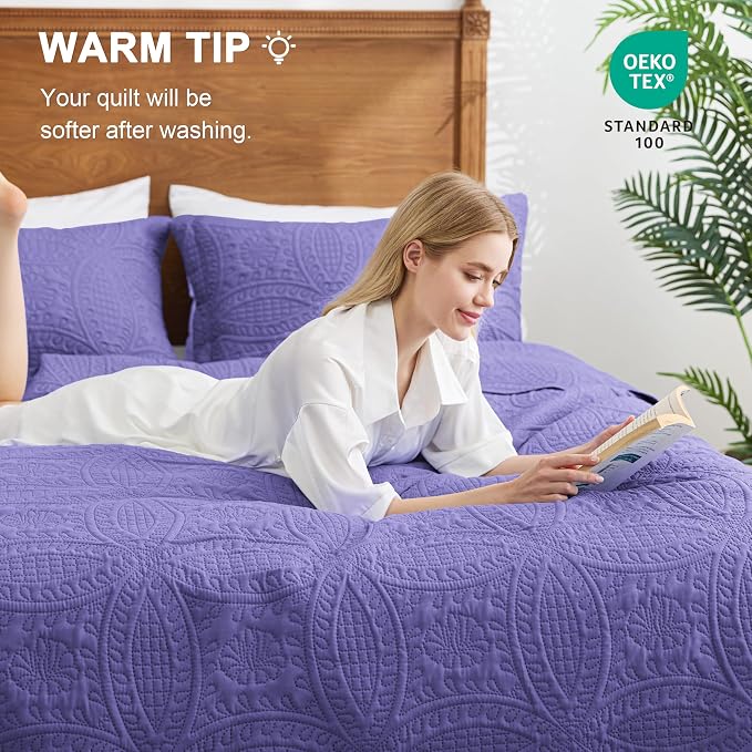 Love's cabin Oversized King Size Quilt Bedding Set Deep Purple Bedspreads - Image 4