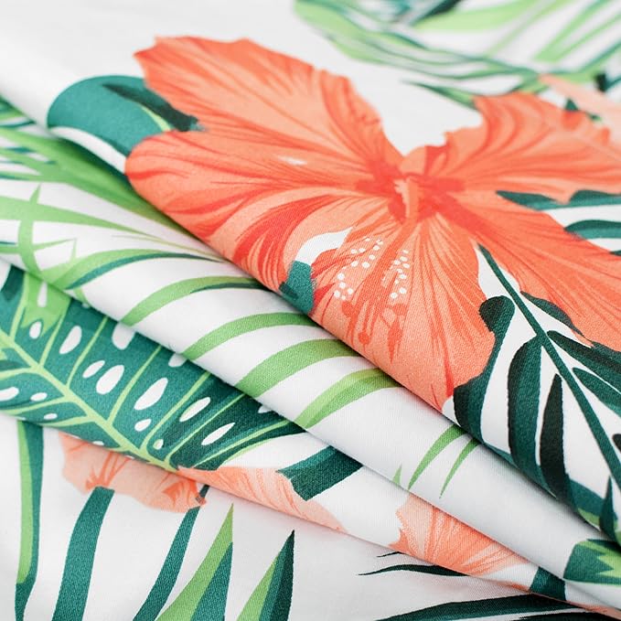 FADFAY Green Duvet Cover 100% Cotton Tropical Bedding Red Hibiscus Flower & - Image 5