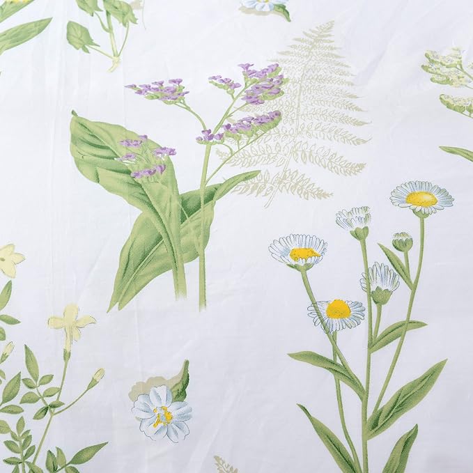 FADFAY Duvet Cover Set Queen Shabby Green Daisy and Lavender Flowers 100% Cotton - Image 9