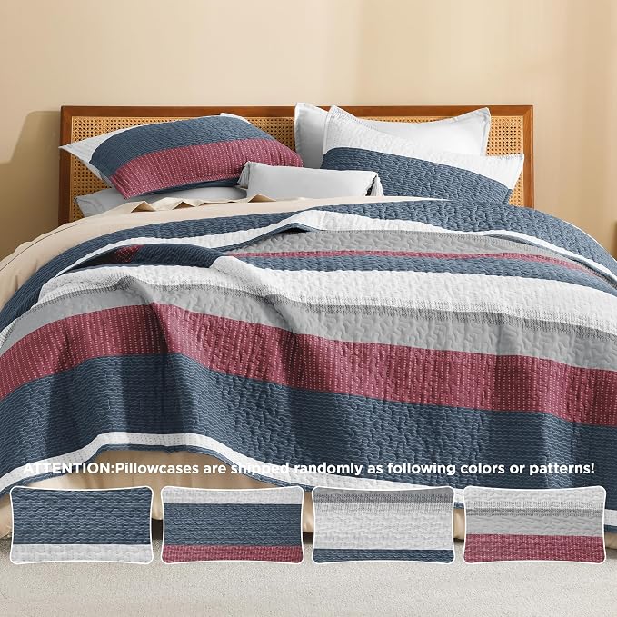 Litanika California King Quilt Set Blue and Red - Image 5