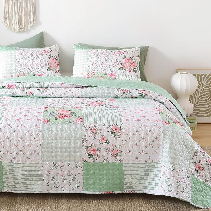 YIKUSH Quilt Sets Queen Size Floral Quilt Set 3 Pieces Bedding Set Bedspreads by YIKUSH