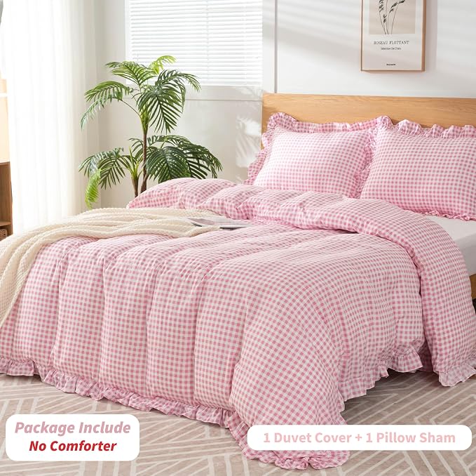 Gingham Duvet Cover Twin Size, 2 Pieces Soft Breathable Microfiber Plaid - Image 3