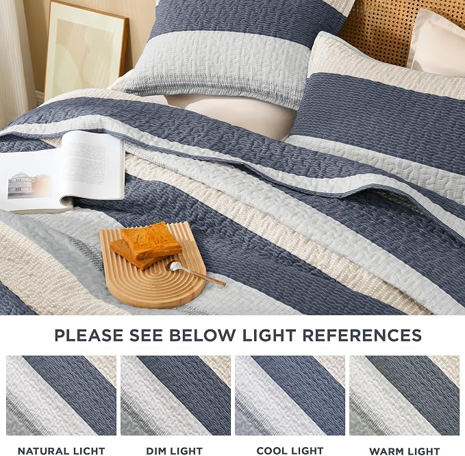 Litanika Quilt Queen Size Blue and Yellow, Stripe Patchwork Summer Bedspread - Image 6