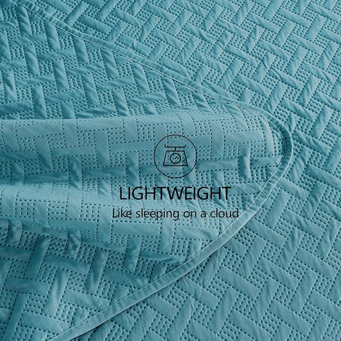 FLYMME Quilts Queen Size, Lightweight Teal Bedspreads, Basket Weave Pattern - Image 6
