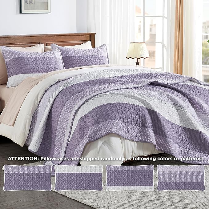 Andency Queen Quilt Bedding Set Grayish Purple, 3 Pieces Patchwork Summer - Image 2