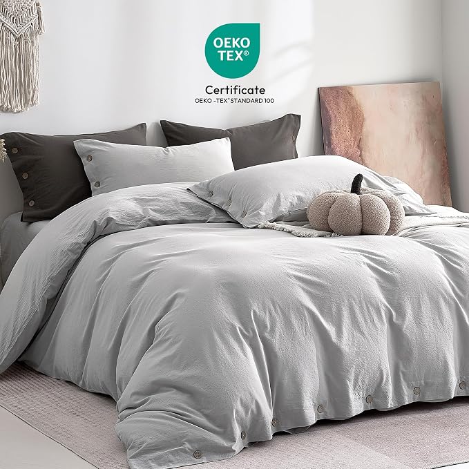 JELLYMONI 100% Washed Cotton Duvet Cover Queen – Soft, Breathable Linen-Look - Image 2
