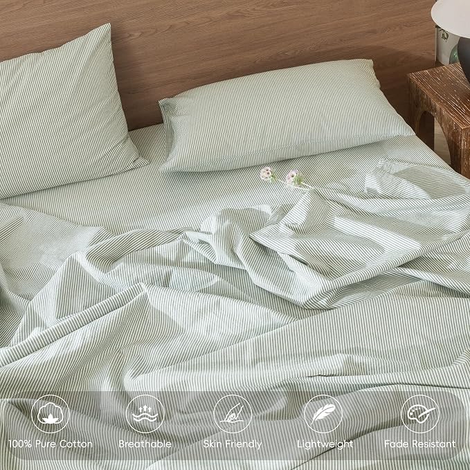 MooMee Striped Duvet Cover Set 100% Washed Cotton Linen Like Textured - Image 3