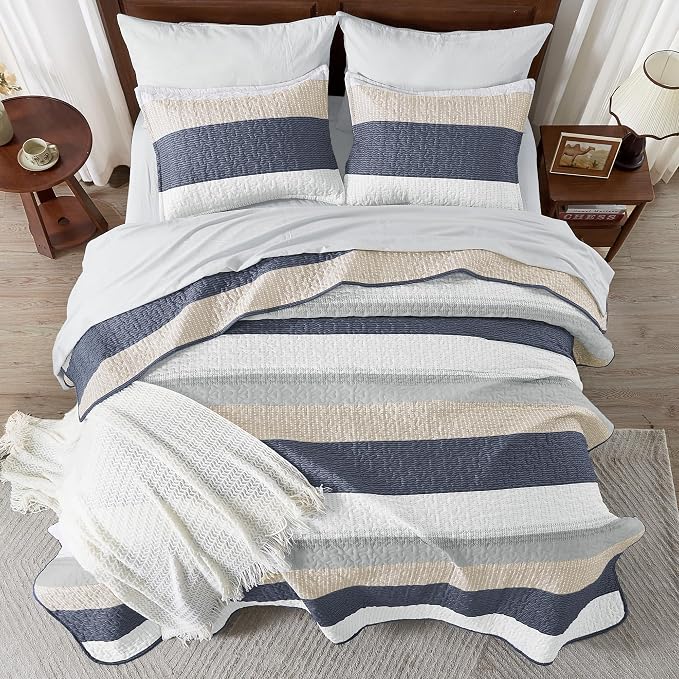 Andency California King Quilt Set Yellow Blue, 3 Pieces Ultra Soft Lightweight - Image 7