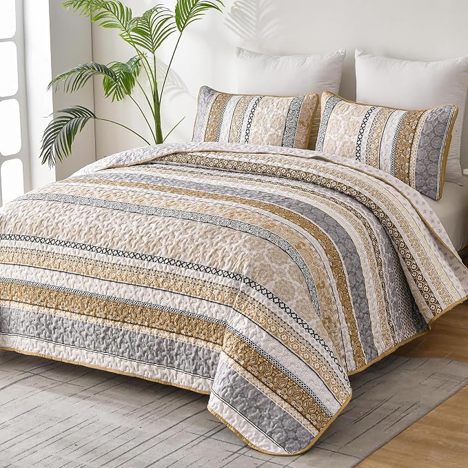 WONGS BEDDING Boho Quilt Set King Size, Lightweight Bedspread Coverlet Bedding - Image 2