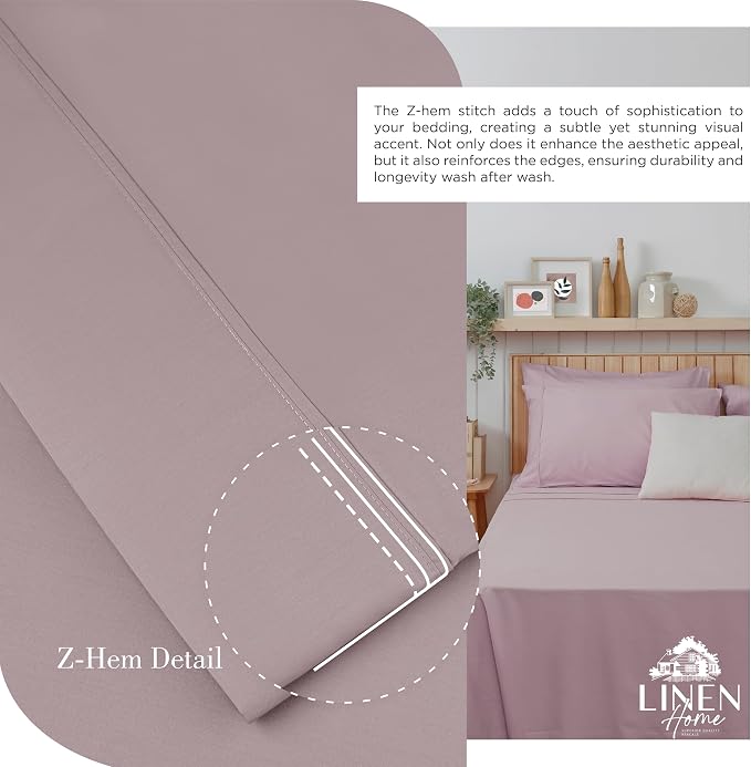 Linen Home 100% Cotton Percale Sheets Twin Size, Mauve Lavender, Deep Pocket - Image 3