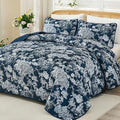 WONGS BEDDING Quilt Set King Size, 3 Pieces Navy Blue Botanical Floral Printed by WONGSBEDDING