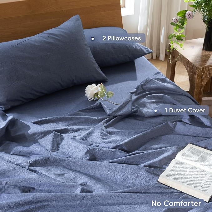 MooMee Bedding Duvet Cover Set 100% Washed Cotton Linen Like Textured - Image 2