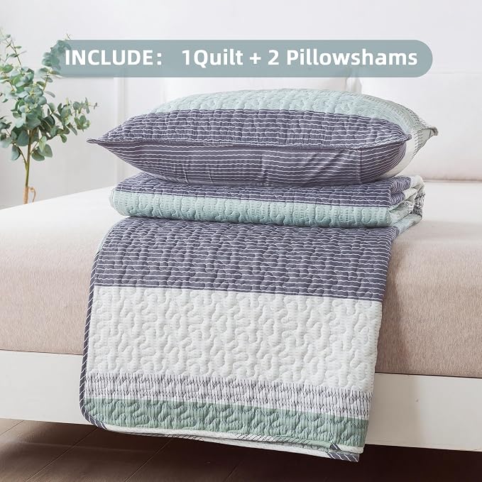 Andency Oversized King Quilt Set Sage Green, 120x120 Stripe Super King - Image 7