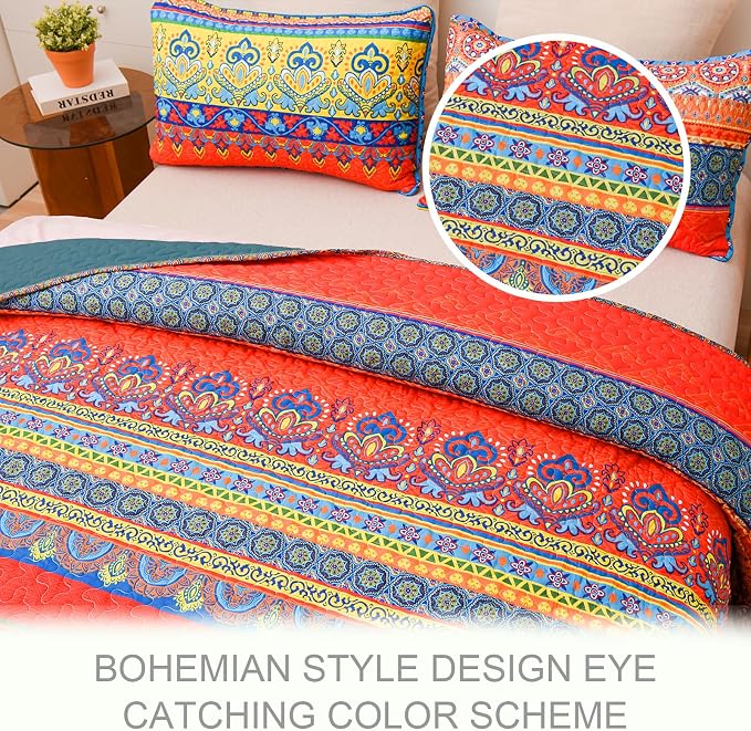 Exclusivo Mezcla Reversible Boho Quilts Queen Size - Image 3